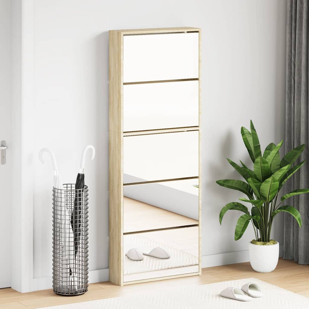 vidaXL Shoe Cabinet | Oak | Engineered wood, mirror | Medium | Shoe Cabinet 1