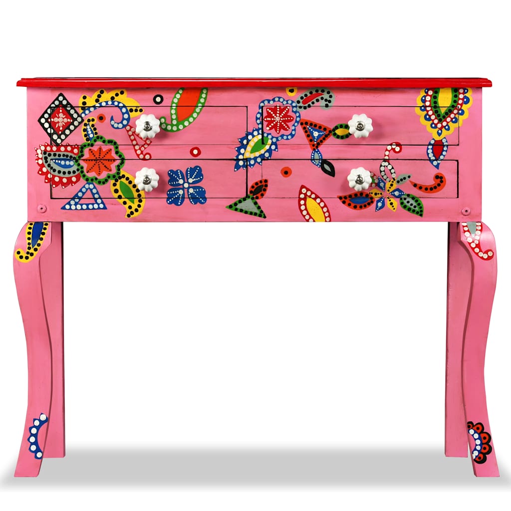 Console Table Solid Mango Wood Hand Painted Pink