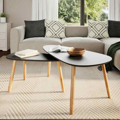 vidaXL Coffee Table | Set of 2 | Black | Solid pinewood legs, MDF tabletop 3