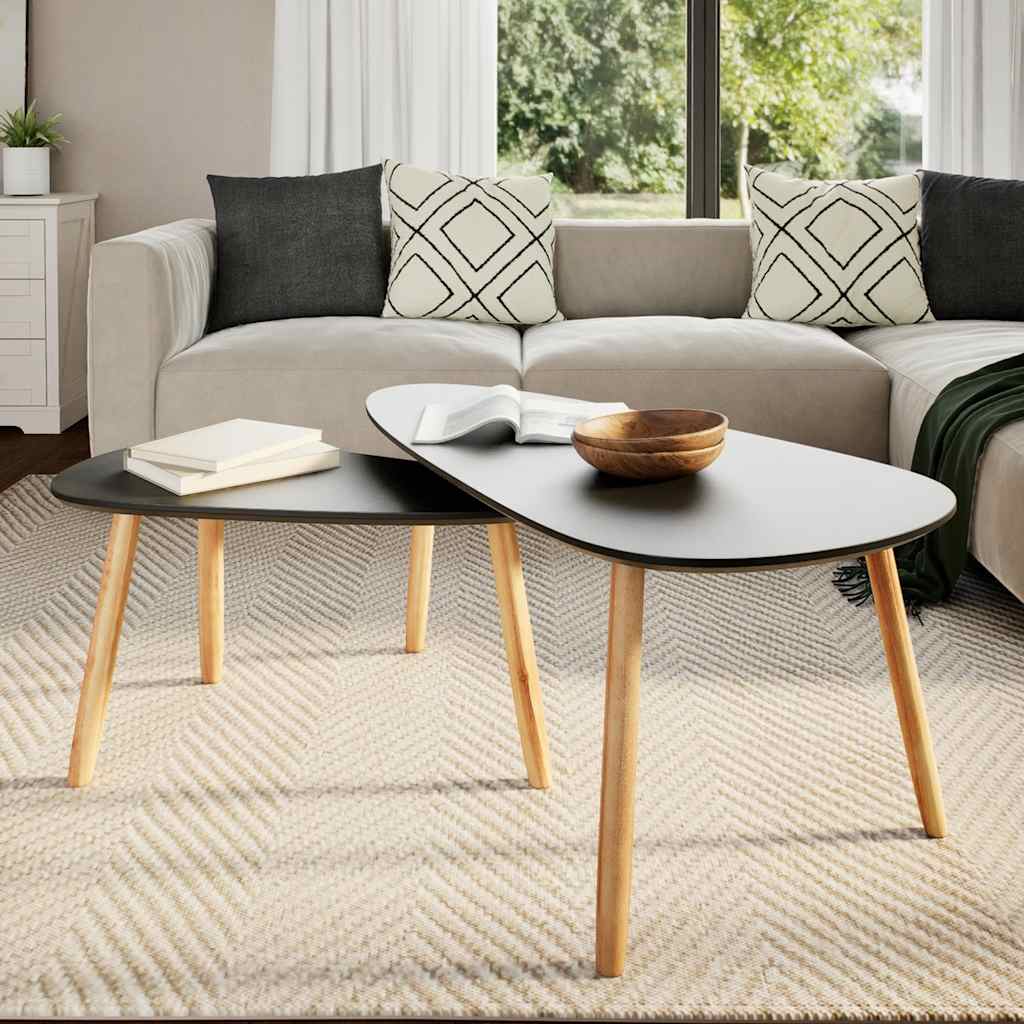 vidaXL Coffee Table | Set of 2 | Black | Solid pinewood legs, MDF tabletop 3