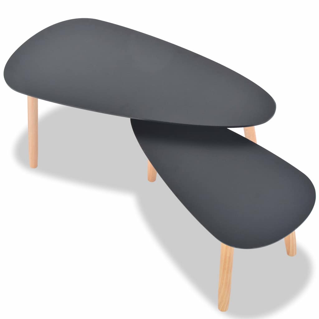 vidaXL Coffee Table | Set of 2 | Black | Solid pinewood legs, MDF tabletop 5
