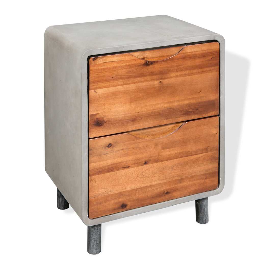 244994 vidaXL Nightstand Concrete Solid Acacia Wood 40x30x50 cm 2