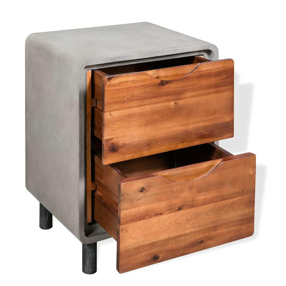 244994 vidaXL Nightstand Concrete Solid Acacia Wood 40x30x50 cm 4