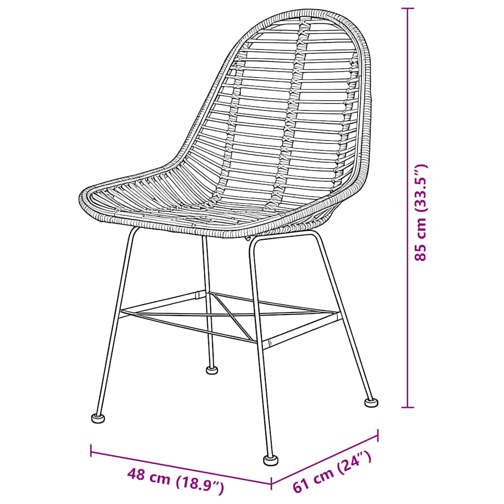vidaXL Dining Chairs 2 pcs Natural Rattan 5