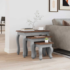 Nesting Table 3 pcs Brown Solid Mahogany wood Brown and white