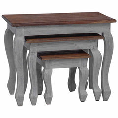 Nesting Table 3 pcs Brown Solid Mahogany wood Brown and white