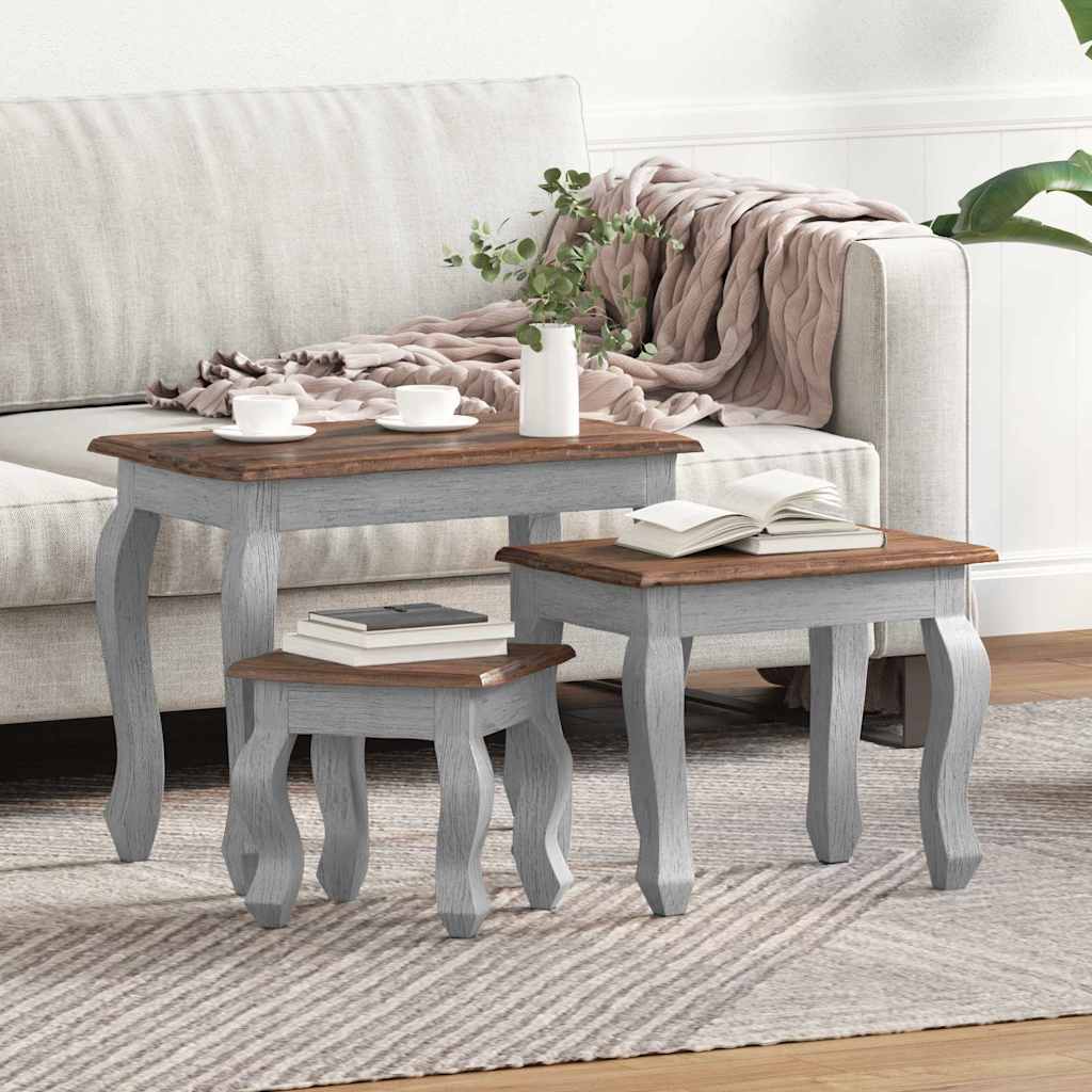 Nesting Table 3 pcs Brown Solid Mahogany wood Brown and white