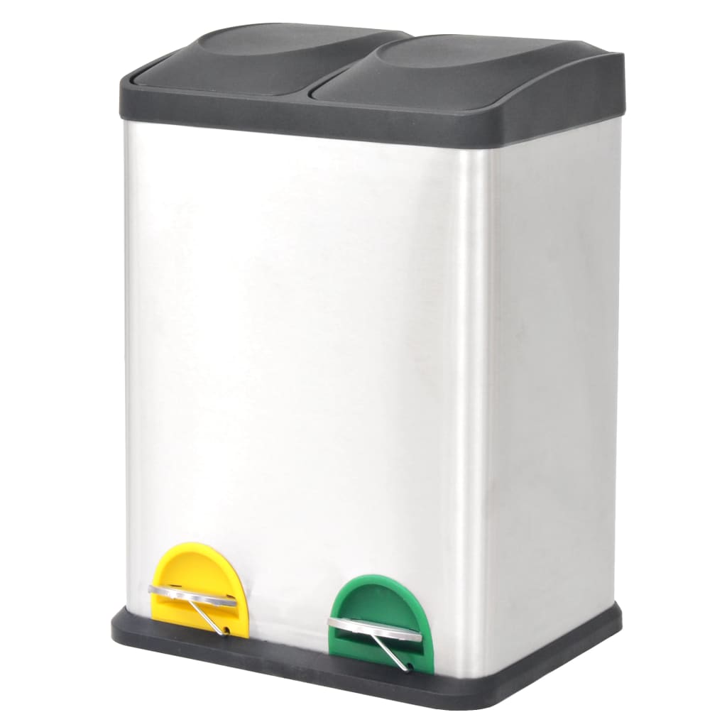 Recycling Pedal Bin Garbage Trash Bin Stainless Steel 36 L 2 x 18 l