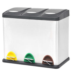 Recycling Pedal Bin Garbage Trash Bin Stainless Steel 36 L 3 x 8 l
