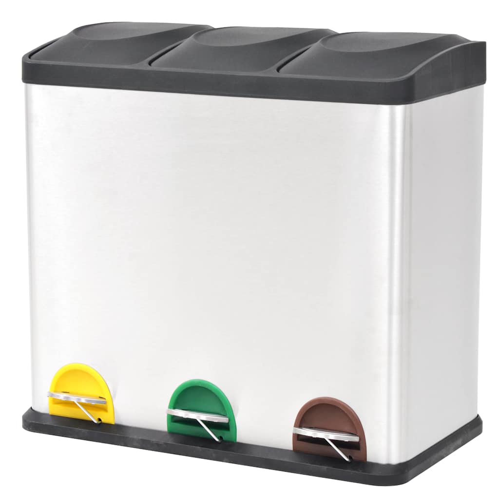 Recycling Pedal Bin Garbage Trash Bin Stainless Steel 36 L 3 x 18 l