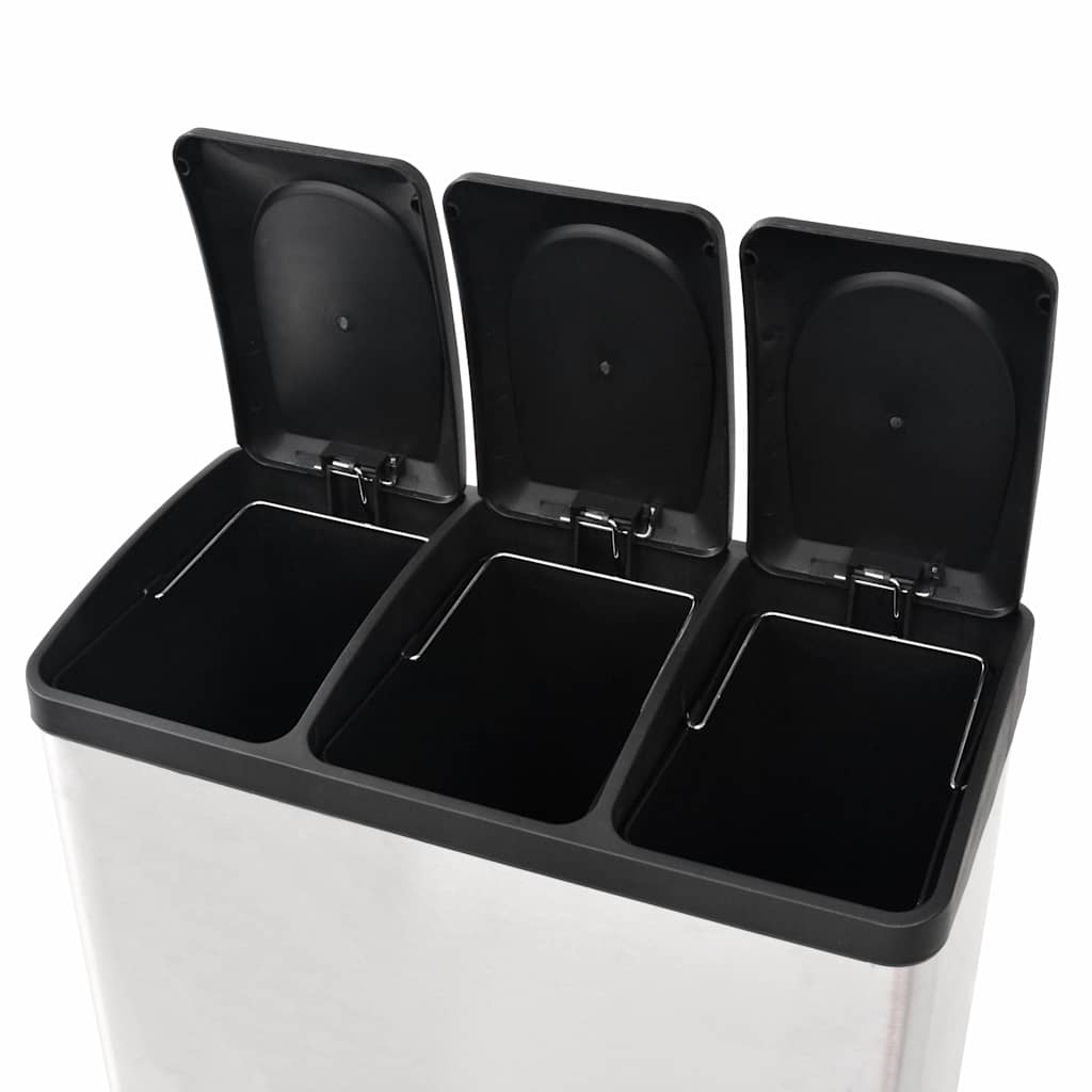 Recycling Pedal Bin Garbage Trash Bin Stainless Steel 36 L 3 x 18 l