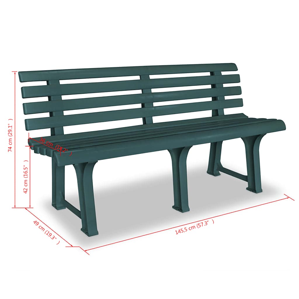 vidaXL Garden Bench 145.5 cm Plastic Green 6