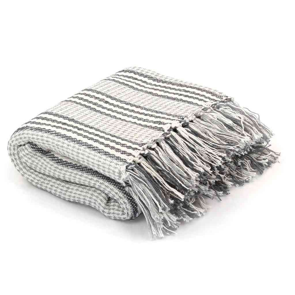 vidaXL Throw Cotton Stripes 220x250 cm Grey and White 1