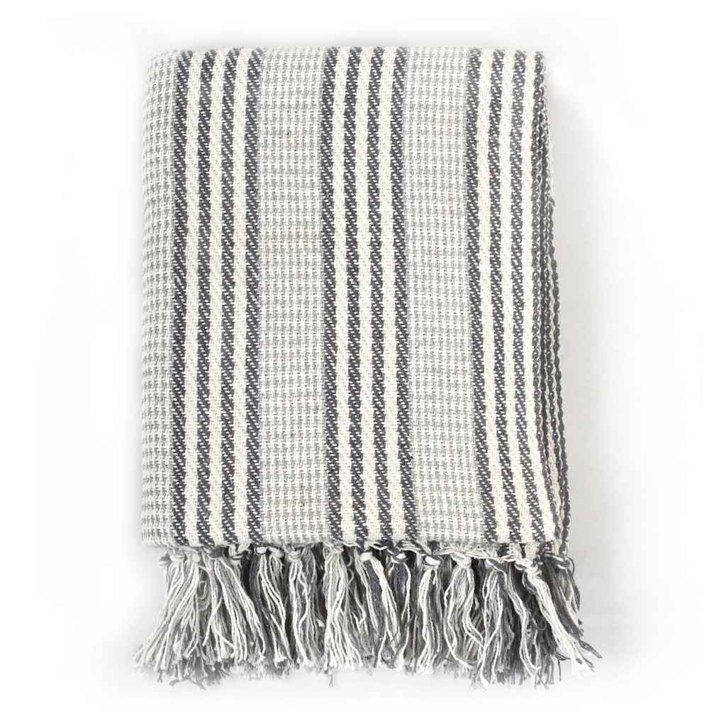 vidaXL Throw Cotton Stripes 220x250 cm Grey and White 2