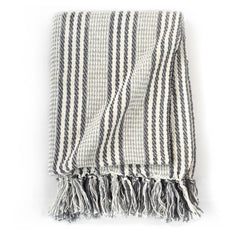 vidaXL Throw Cotton Stripes 220x250 cm Grey and White 3