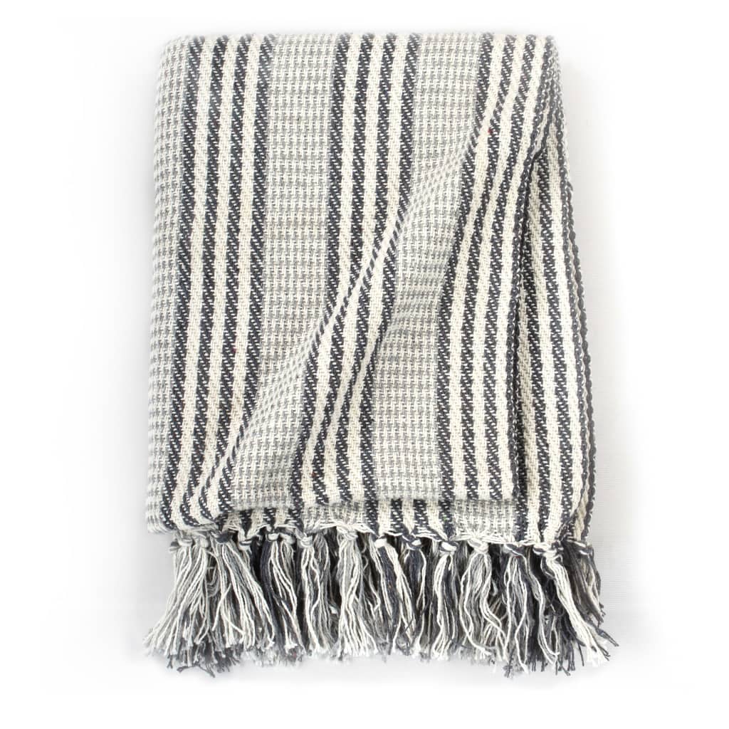 vidaXL Throw Cotton Stripes 220x250 cm Grey and White 3