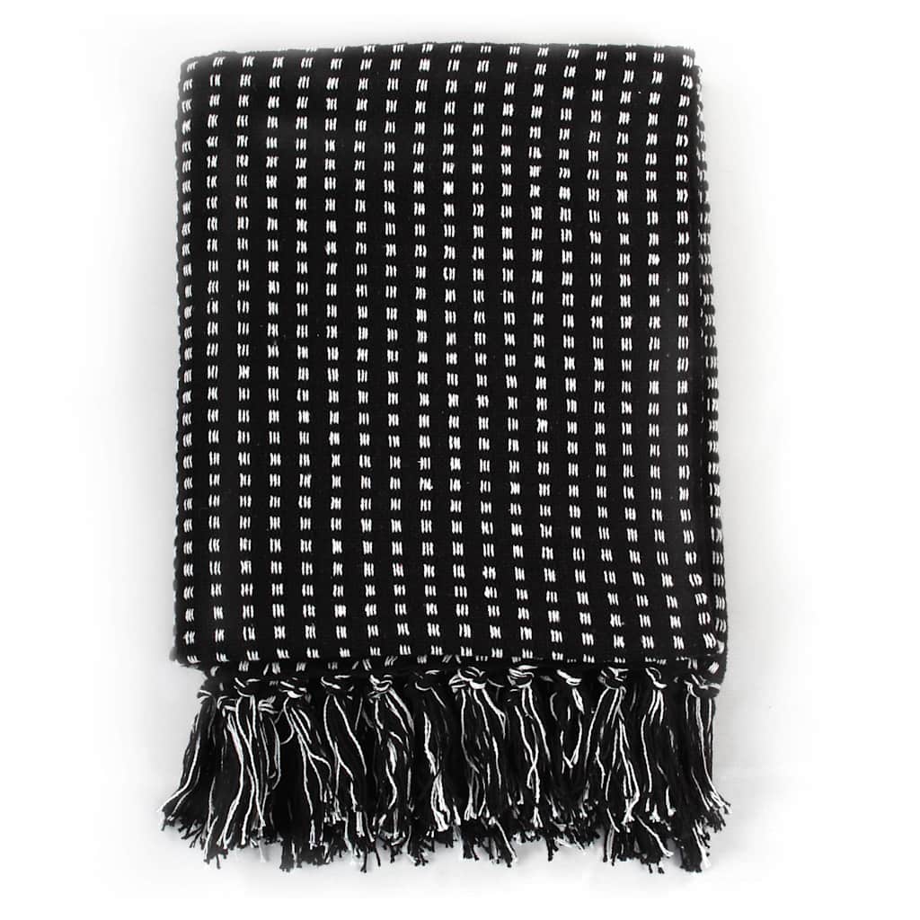 vidaXL Throw Cotton Squares 220x250 cm Black 2