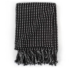 vidaXL Throw Cotton Squares 220x250 cm Black 3
