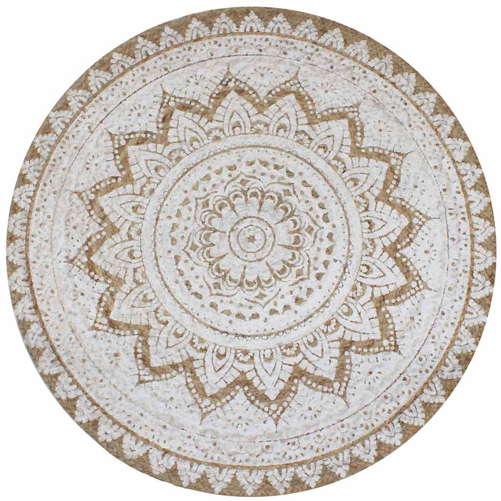245341 vidaXL Area Rug Braided Jute Printed 150 cm Round 1