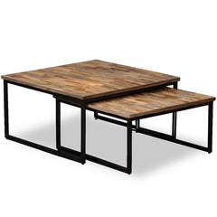Two Coffee Table Set Solid Acacia Wood in Multicolour