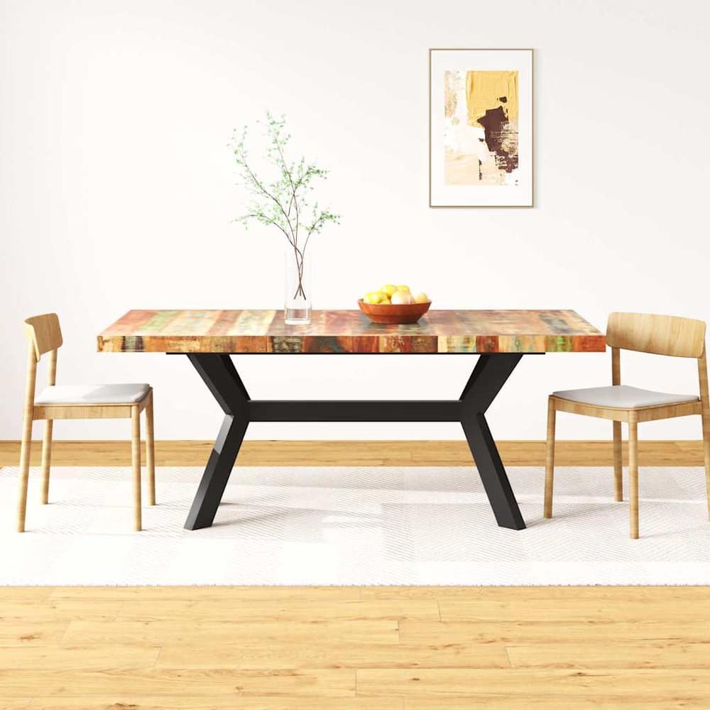 Dining Table Solid Mango Wood and Steel Cross 180 cm Height 76 cm Multicolour