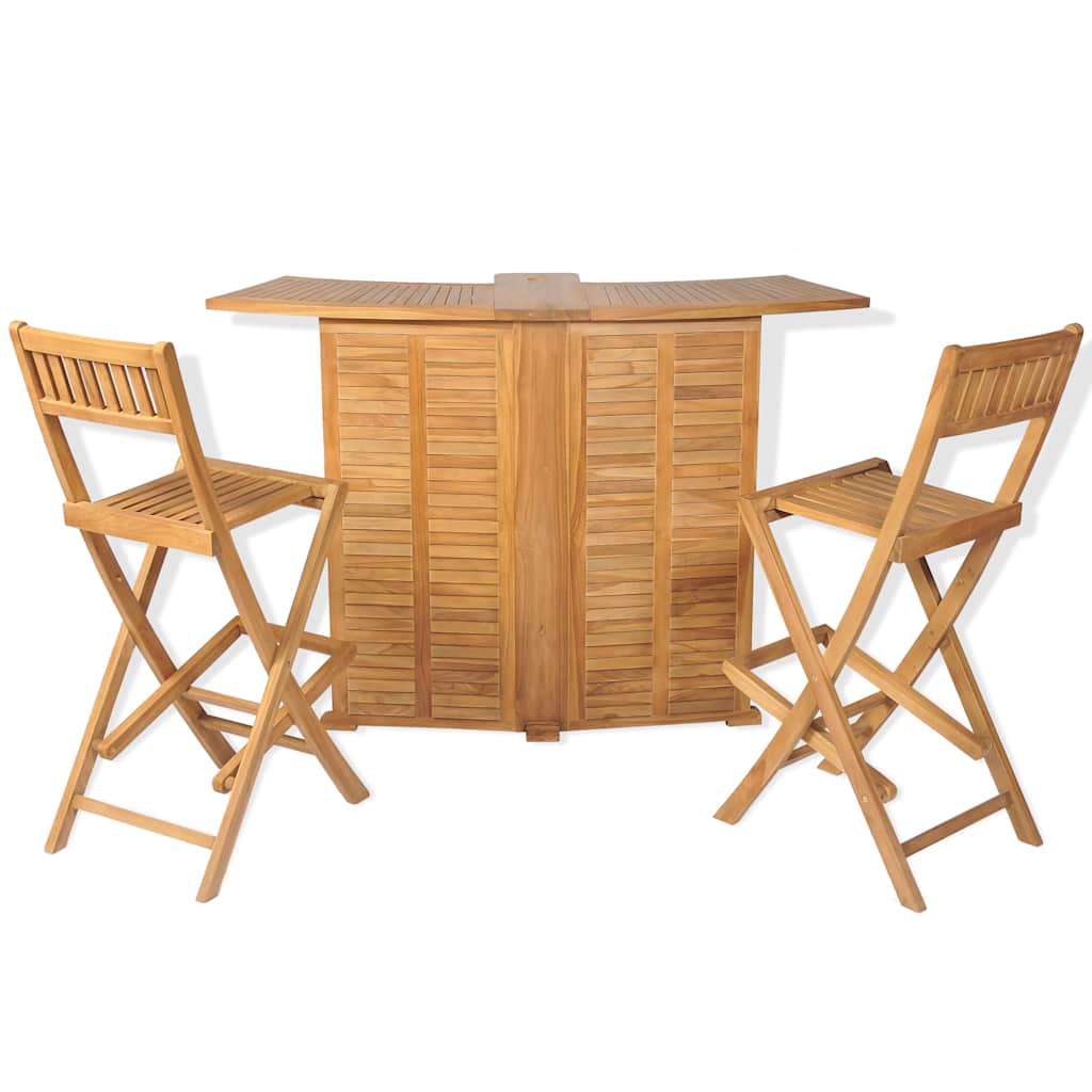 vidaXL 3 Piece Bistro Set with Folding Chairs Solid Teak Wood 2