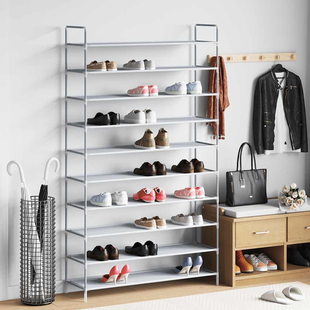 245631 vidaXL Shoe Rack with 10 Shelves Metal and Non-woven Fabric Silver 1