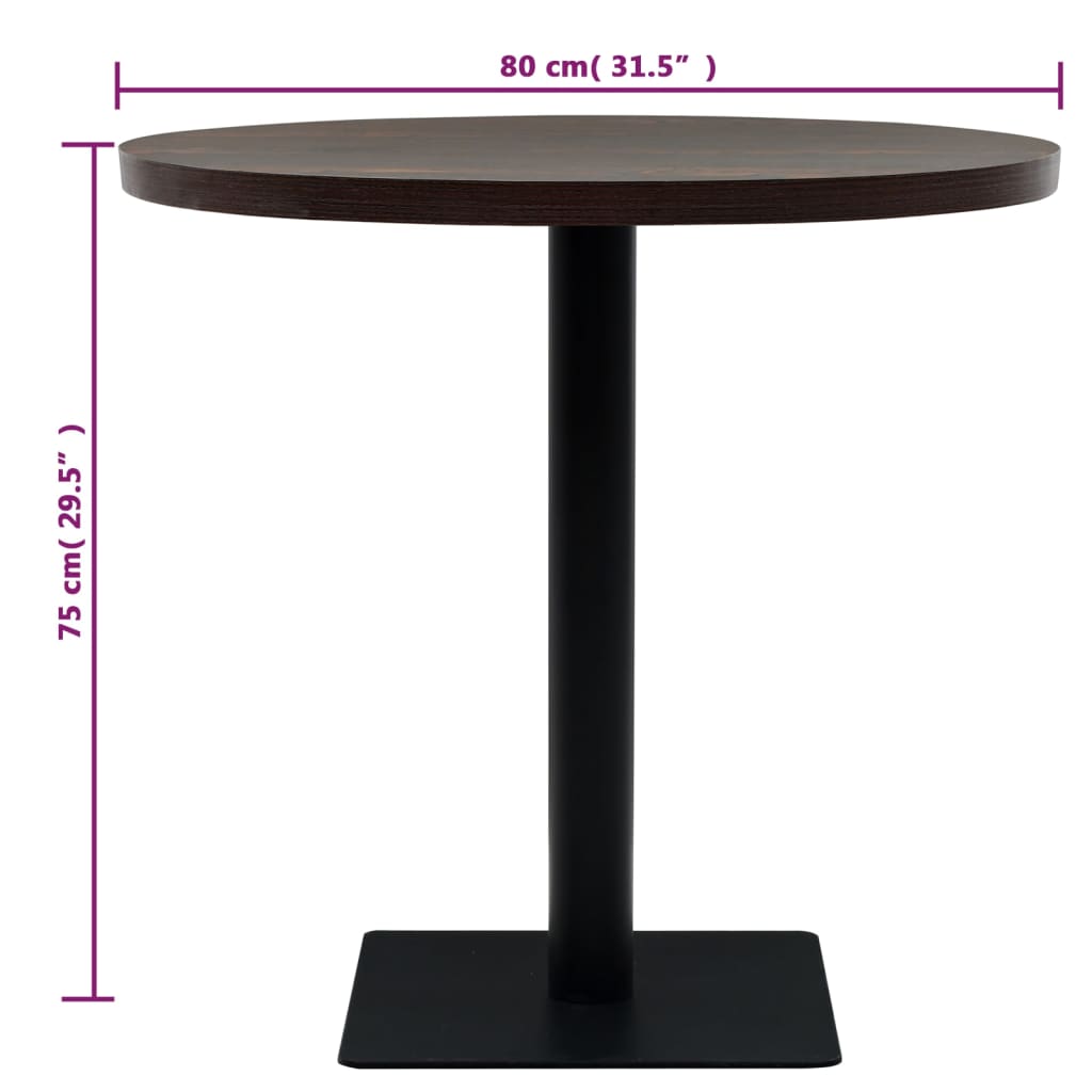 vidaXL Bistro Table MDF and Steel Round 80x75 cm Dark Ash 6