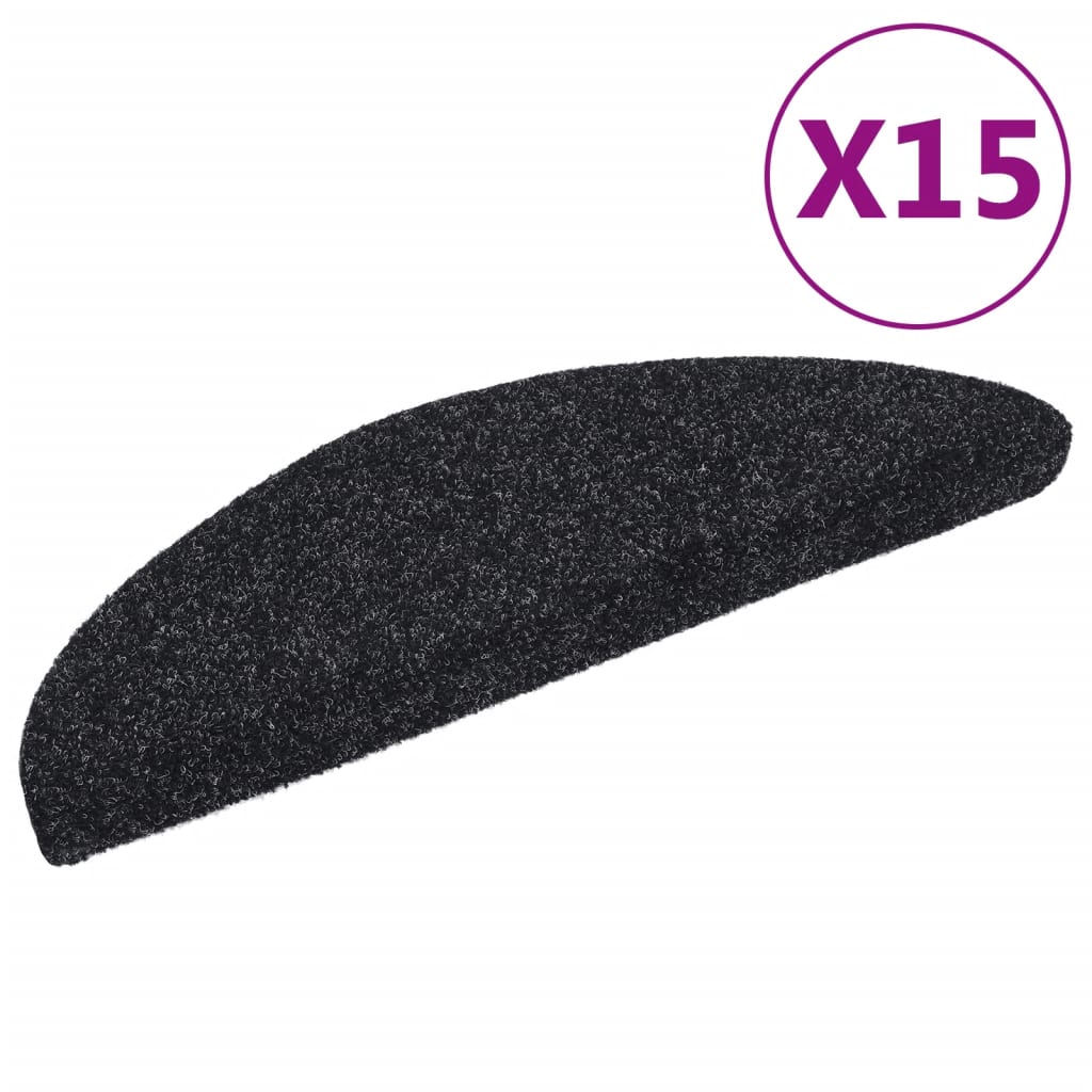vidaXL Stair Mat | Set of 15 | Black | Polypropylene | 15 pieces | Non-slip 2