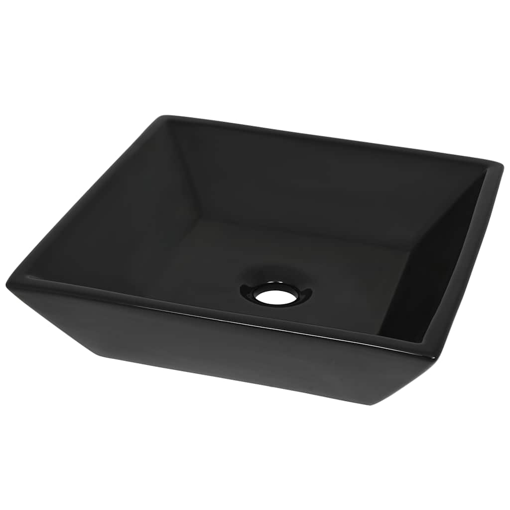 vidaXL Basin Ceramic Square Black 41.5x41.5x12 cm 2