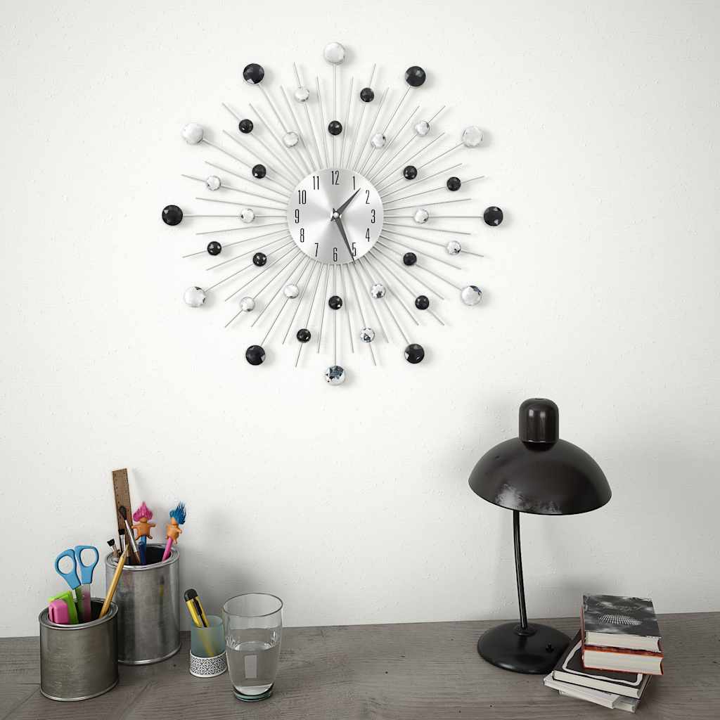vidaXL Wall Clock | Silver and black | Aluminium frame with acrylic beads 2