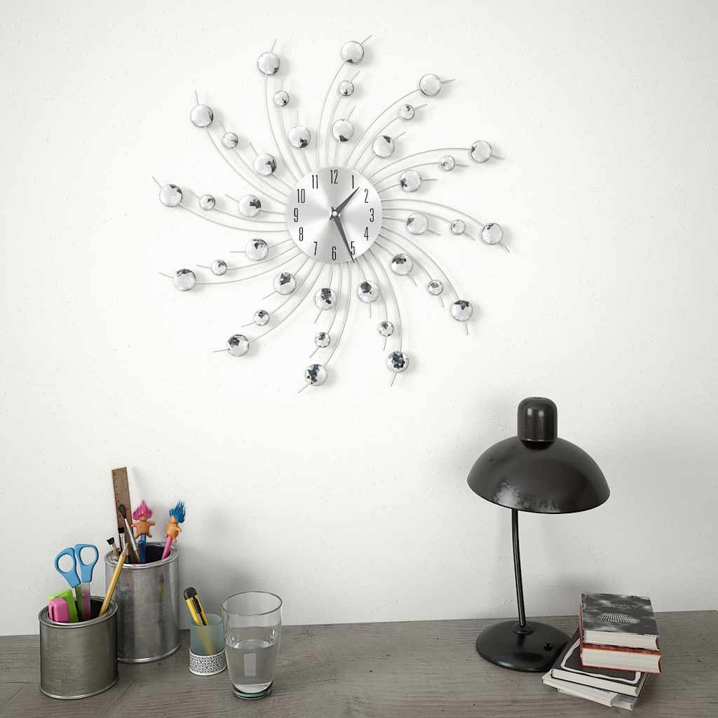 vidaXL Wall Clock | Silver | Aluminium, Acrylic | Large | Decorative Inlays 2