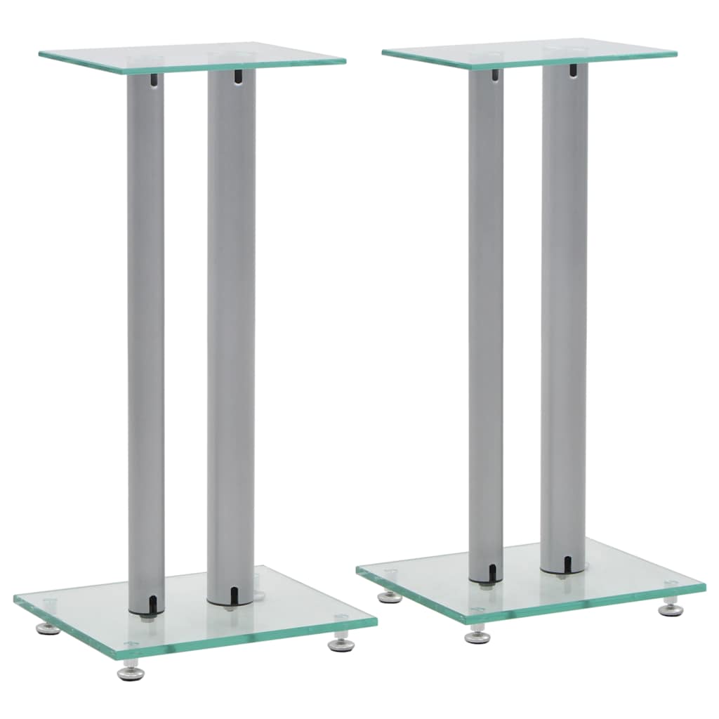 vidaXL Speaker Stands 2 pcs Tempered Glass 2 Pillars Design Silver 1