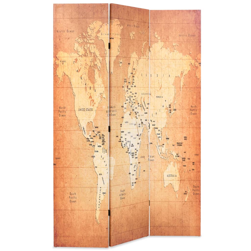 Folding Room Divider World Map Yellow 120 x 170 cm