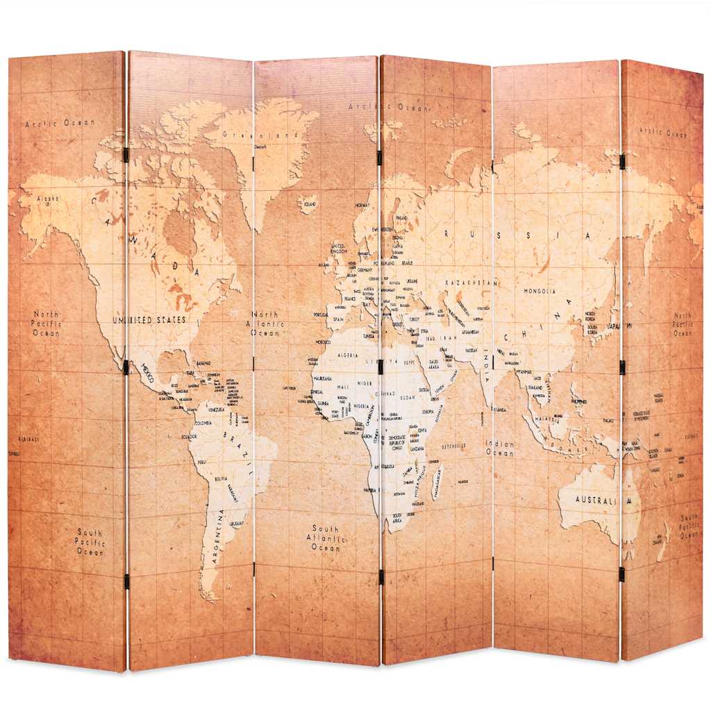 Folding Room Divider World Map Yellow 228 x 170 cm