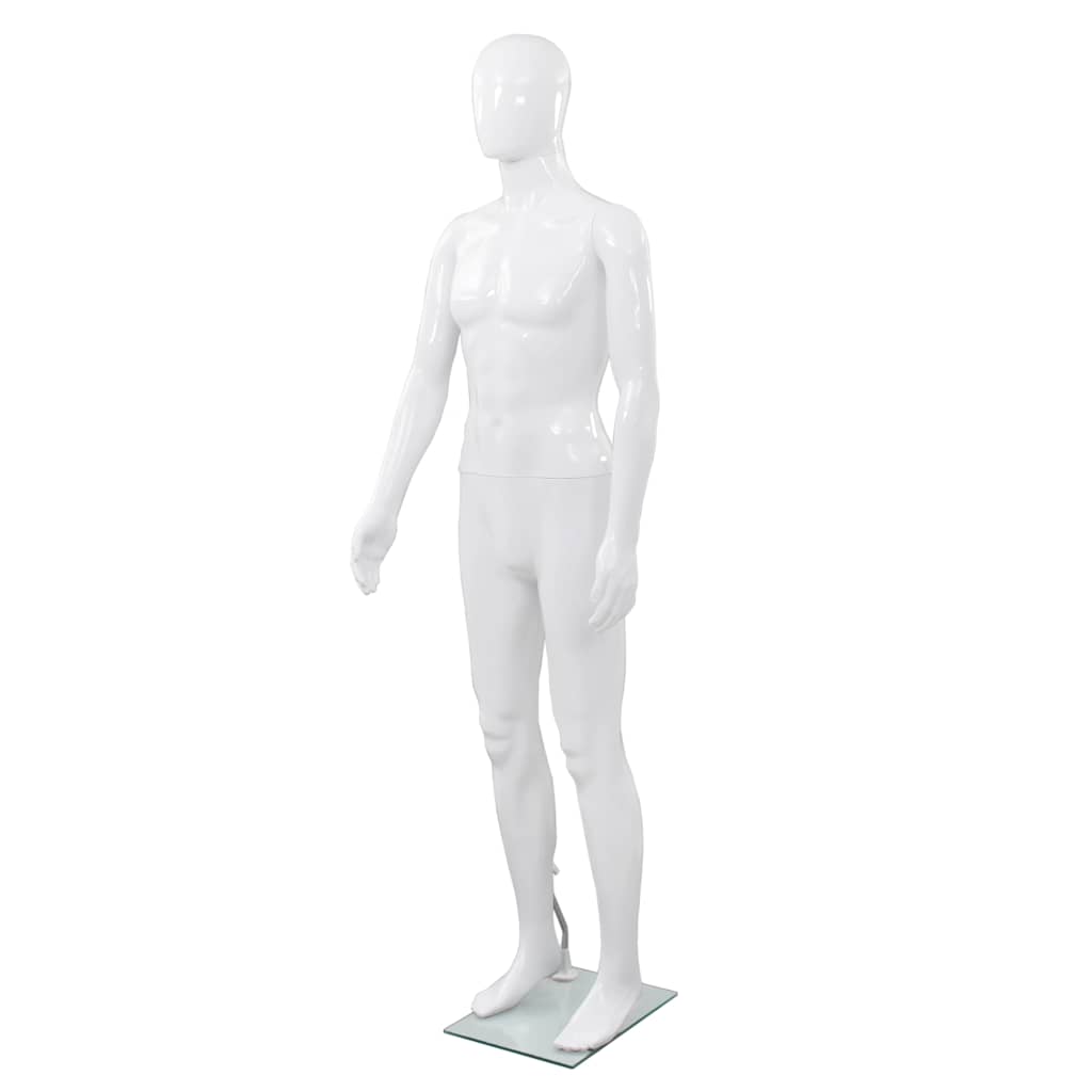 Full Body Mannequin with Glass Base Glossy 185 cm White Male