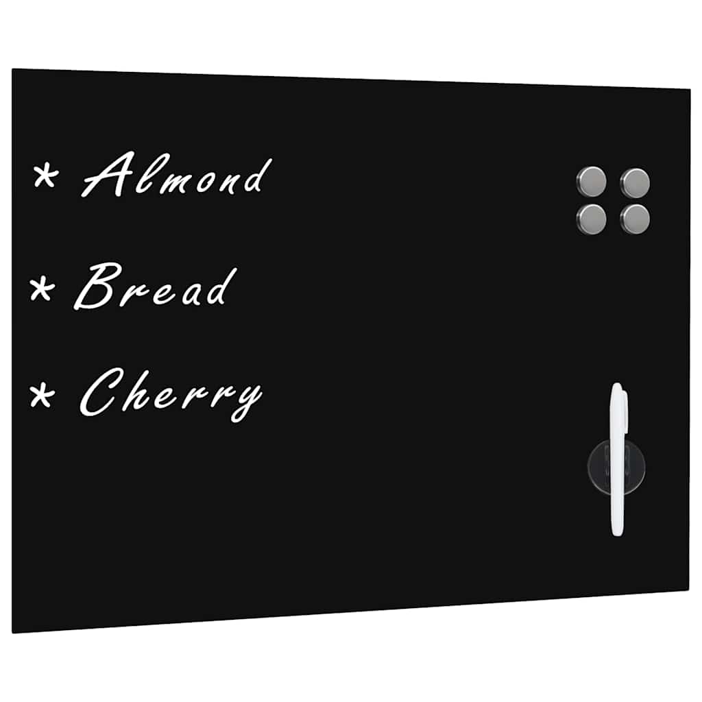 Wall Mounted Magnetic Board Glass with accessories Black 80 cm