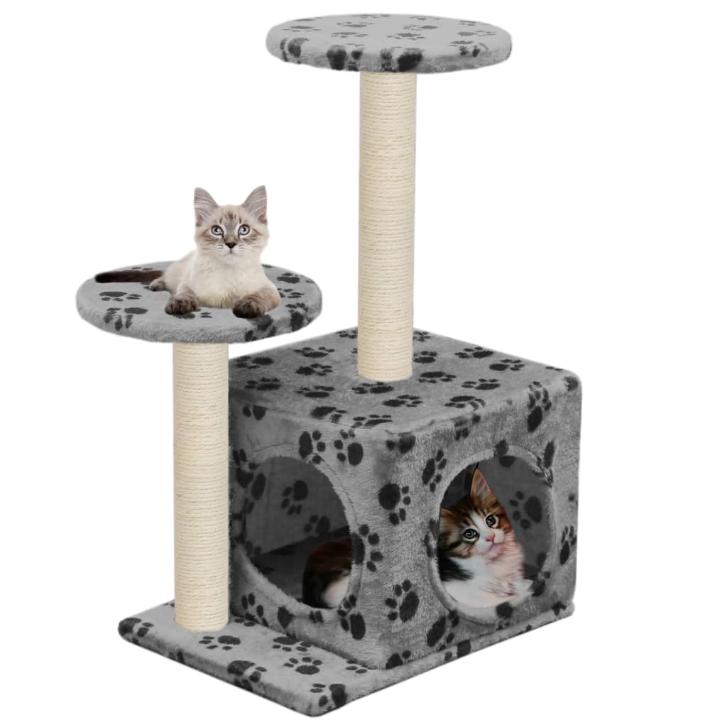 vidaXL Cat Tree | Grey with paw prints 1