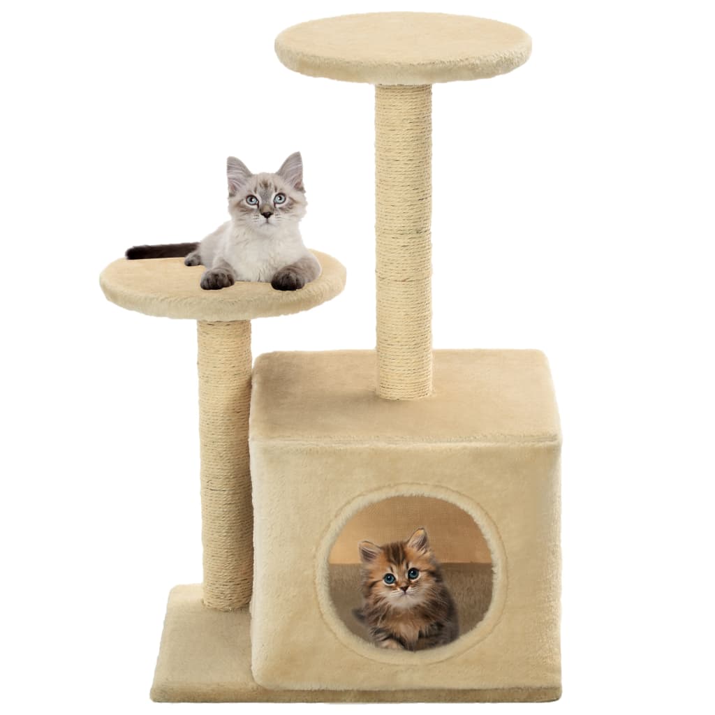 vidaXL Cat Tree | Beige | Engineered wood, plush fabric, sisal rope | Small 1