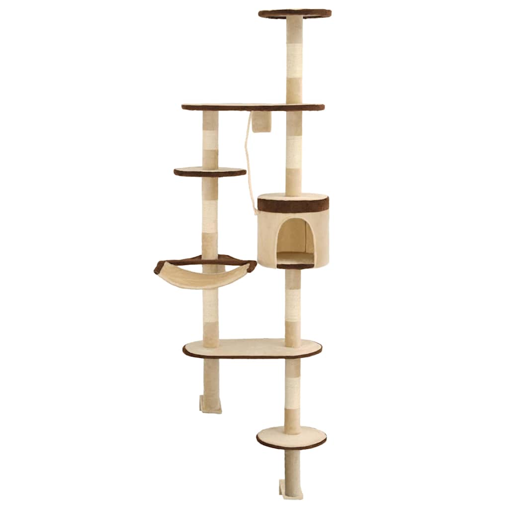 170589 vidaXL Cat Tree with Sisal Scratching Posts Wall Mounted 194 cm Beige and Brown 2