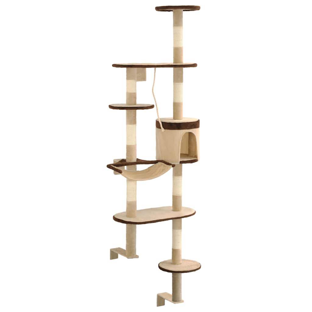 170589 vidaXL Cat Tree with Sisal Scratching Posts Wall Mounted 194 cm Beige and Brown 3