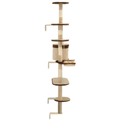170589 vidaXL Cat Tree with Sisal Scratching Posts Wall Mounted 194 cm Beige and Brown 4