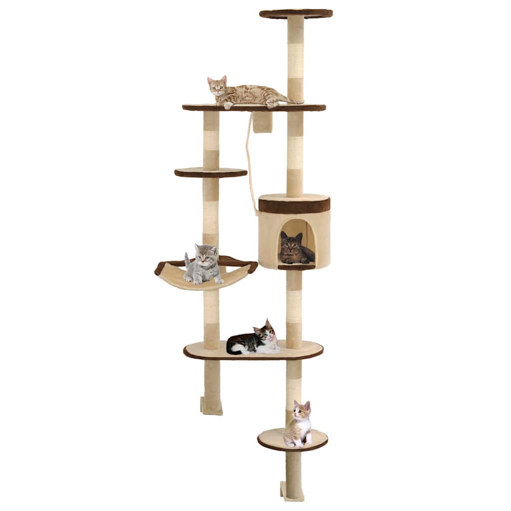 170589 vidaXL Cat Tree with Sisal Scratching Posts Wall Mounted 194 cm Beige and Brown 1