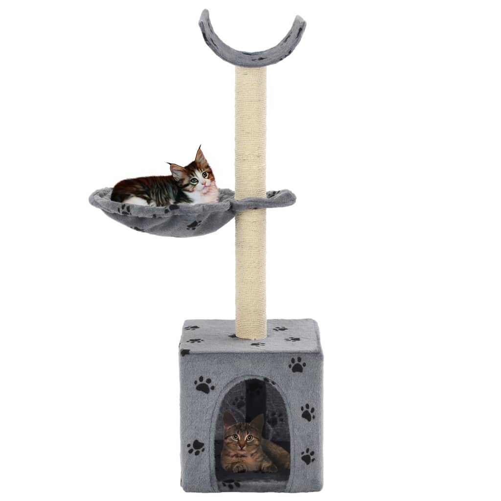 vidaXL Cat Tree | Grey with Paw Prints | Particle Board, Plush, Sisal Rope 2