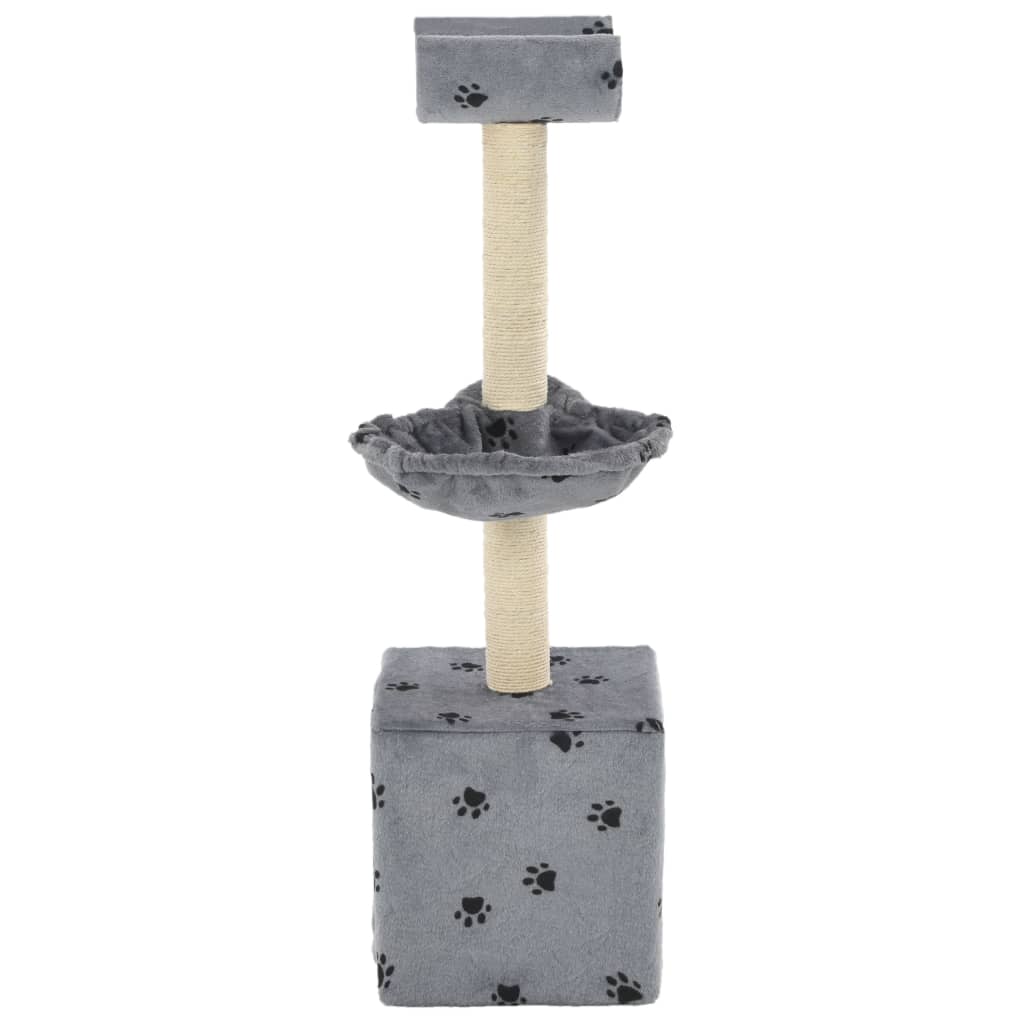 vidaXL Cat Tree | Grey with Paw Prints | Particle Board, Plush, Sisal Rope 3