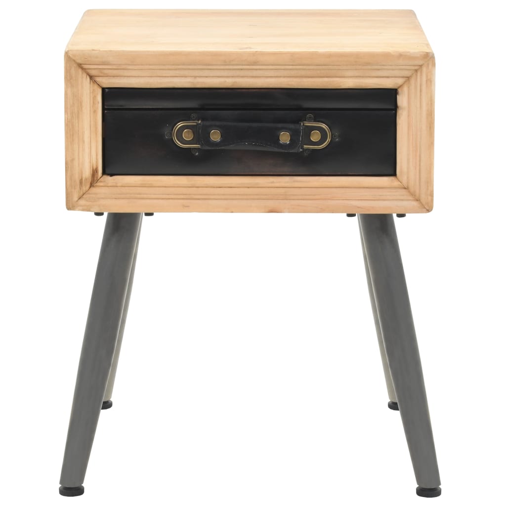vidaXL Bedside Table | Wood Brown, Black | Solid Fir Wood, MDF, PU 2