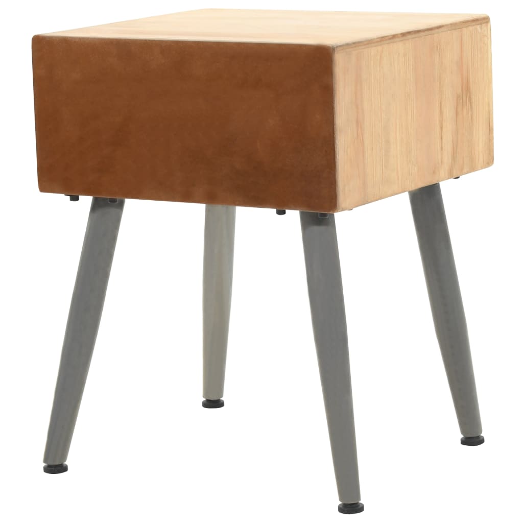vidaXL Bedside Table | Wood Brown, Black | Solid Fir Wood, MDF, PU 4