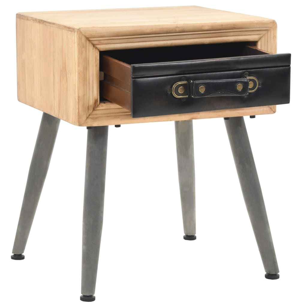 vidaXL Bedside Table | Wood Brown, Black | Solid Fir Wood, MDF, PU 5