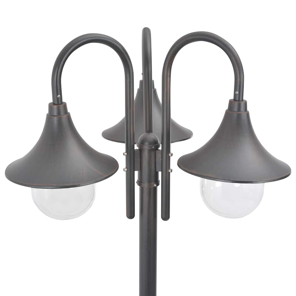 44207 vidaXL Garden Post Light E27 220 cm Aluminium 3-Lantern Bronze 3