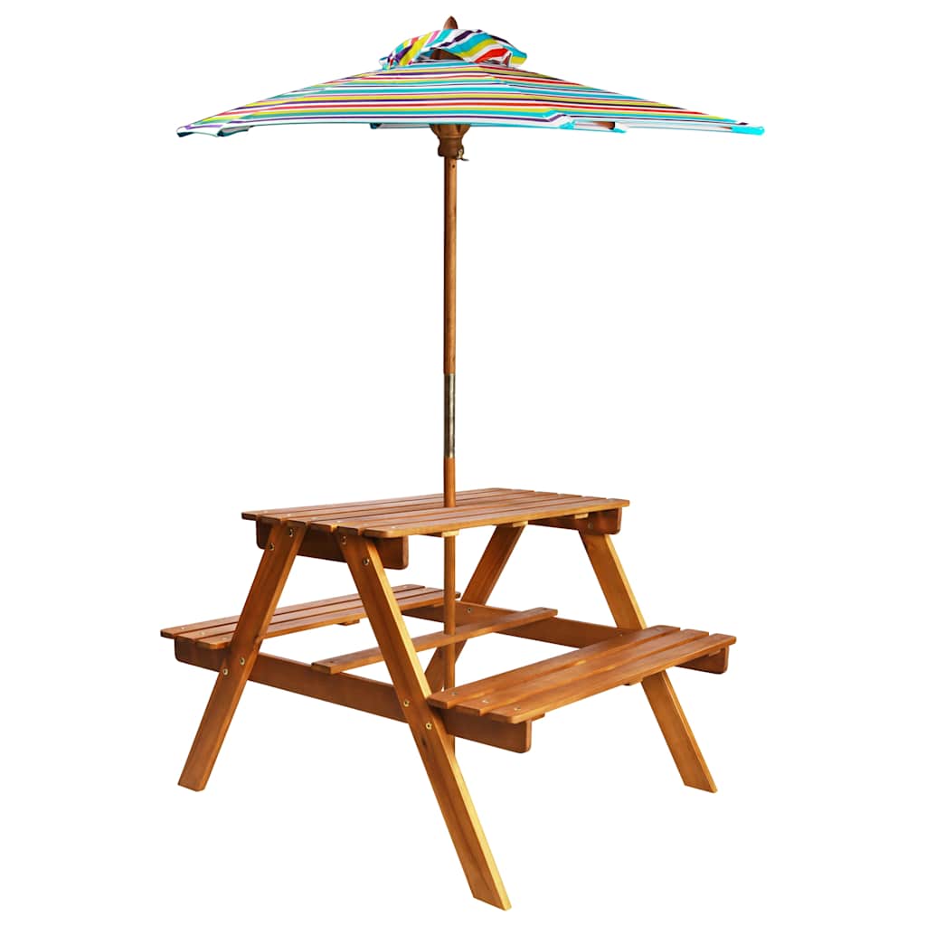 43990 vidaXL Kids Picnic Table with Parasol 79x90x60 cm Solid Acacia Wood 1